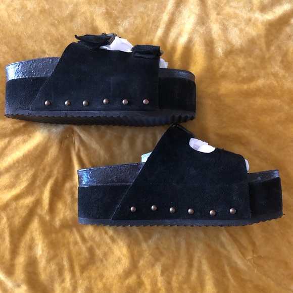 FREE PEOPLE  Black Suede Platform Sandals - Picture 2 of 5